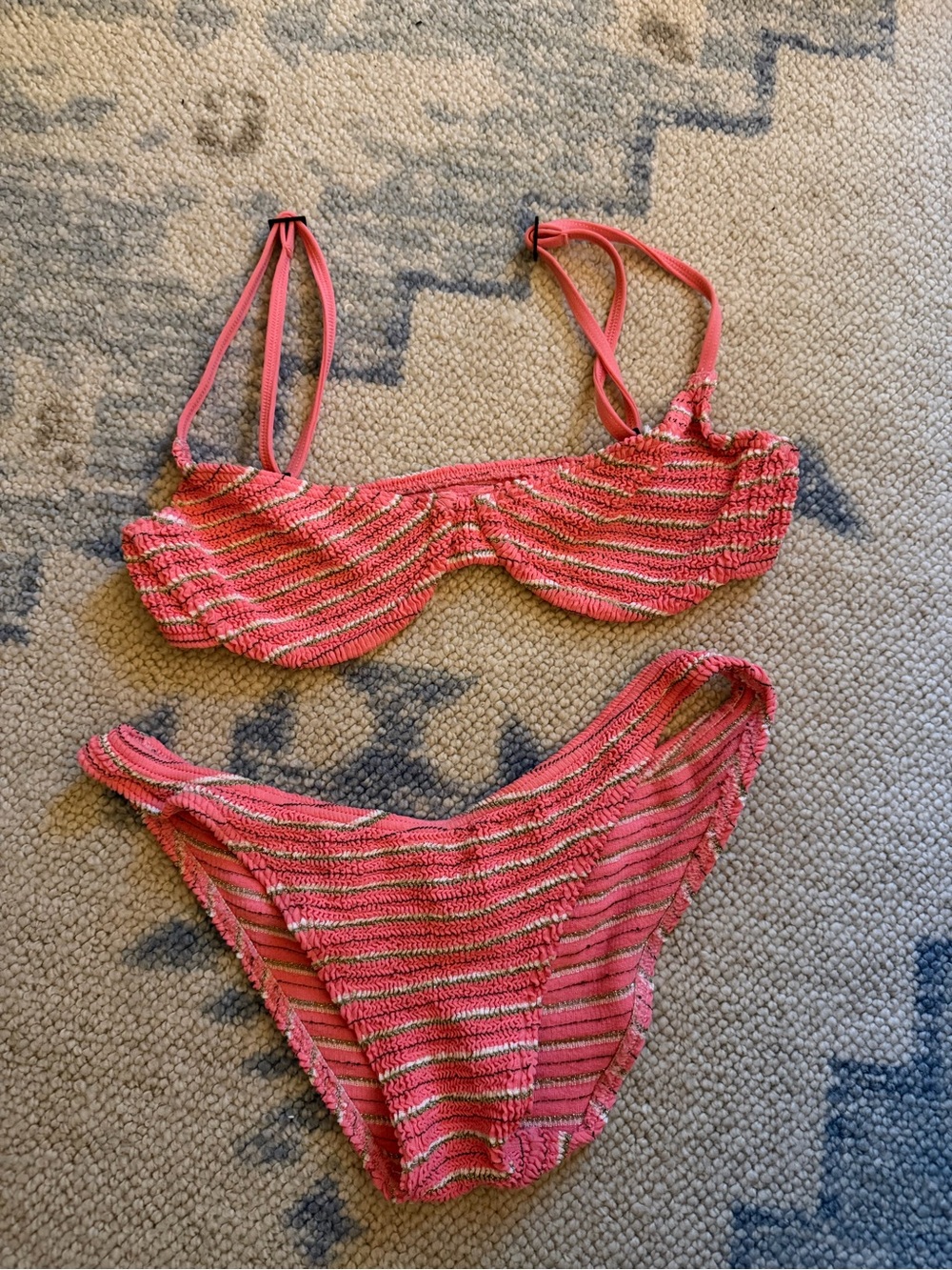 bond-eye Pink Striped Crochet Bikini Set